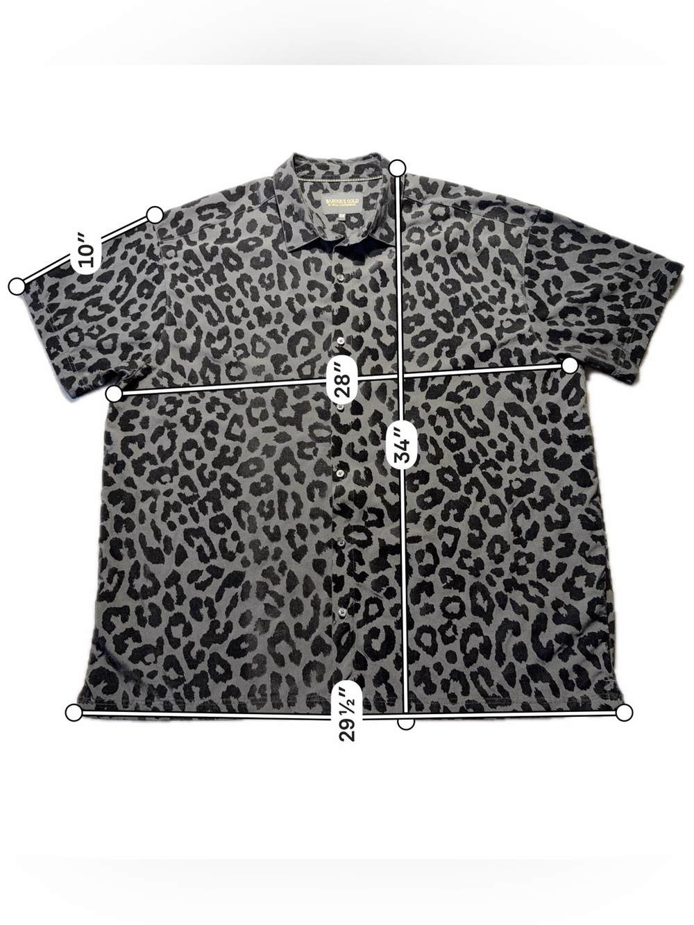 Baroque Gold Animal Print Button Down Shirt Men’s 3XL Gray Black Short Sleeve - Picture 3 of 6